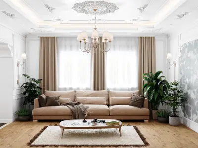 Neoclassical interior Living and kitchen room 3D model