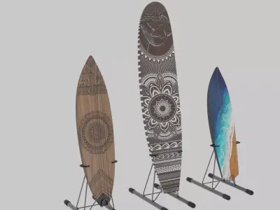 Wooden surfboard Low-poly 3D model Low-poly 3D model
