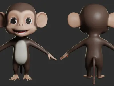 Monkey Cartoon Low-poly 3D model