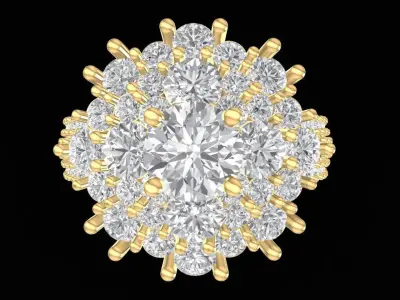 Luxury Cluster Baguette and Round Diamond Ring for Women 2644 3D print model