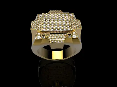 18K Yellow Gold Diamond Rings for Men 6 3D print model