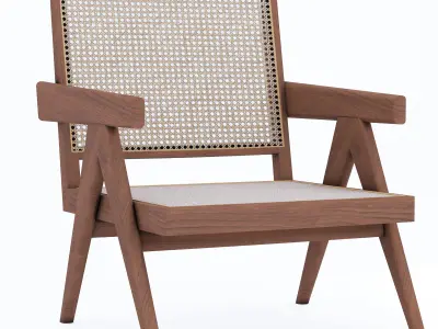 Chair-floorlamp-nightstand wooden lounge chair with woven seat 3D model