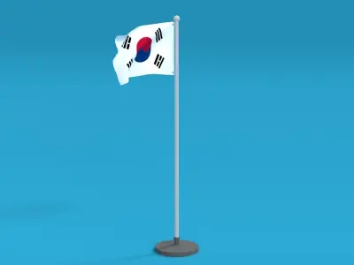 Low Poly Seamless Animated South Korea Flag Low-poly 3D model