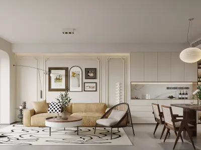 Modern living room dining room interior scenes 124 3D model