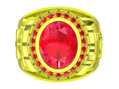 A7174 Oval Diamond Signet Ring For Men 3D print model