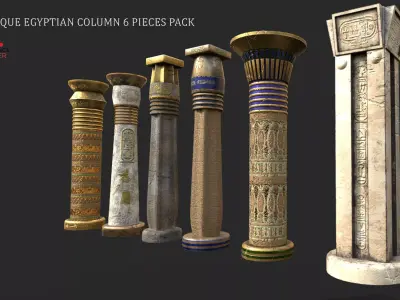 ANCIENT EGYPT COLUMN 6 PIECES PACK Low-poly 3D model