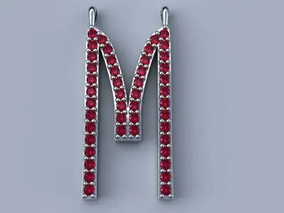 Diamond Letter M Pendant Gold Silver Platinum Luxury Jewelry 3D print model