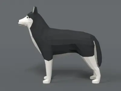Low Poly Cartoon Husky Low-poly 3D model