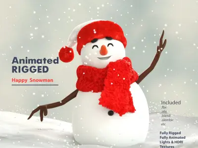 Animated Snowman Happy 3D model