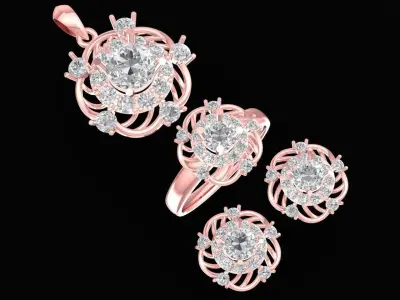 Luxury Floral Gemstone Jewelry Set 3D Model 3146 3D print model