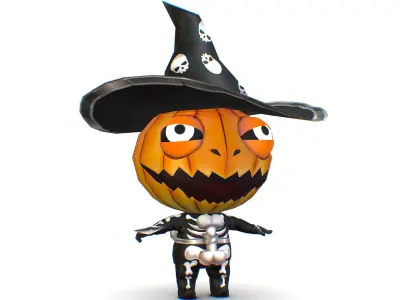 Halloween Pumpkin Fantasy Character Pet Wizard Low-poly 3D model
