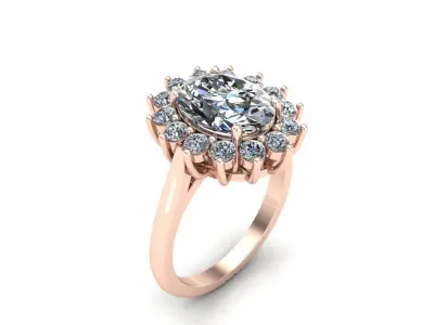 Elegant engagement ring with oval center and halo 3D print model
