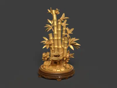 Chinese golden bamboo display stand  3D  3D model