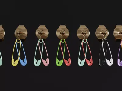 Safety pin earrings 7 styles 11 colors v5 3D model