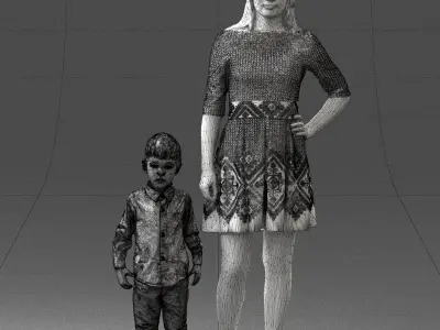 000388 Realistic 3D Scanned Family Set Woman and Child 3dp 3D print model
