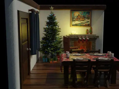 Isometric Christmas Room Low-poly 3D model