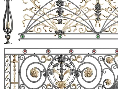 Decorative Wrought Iron Railing 3D Model  3D model