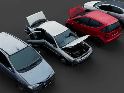 cars abandoned derelict wrecks 4types photogrammetry Low-poly 3D model