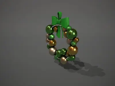 Green and Gold Christmas Bauble Wreath Low-poly 3D model