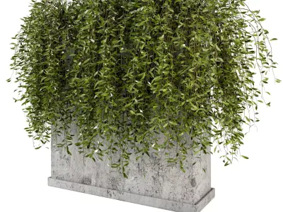 Outdoor Plants in rusty Concrete Pot - Set 8 3D model