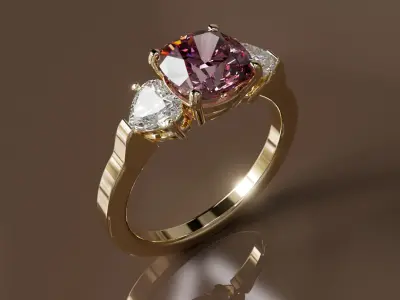 High Jewelry Diamond Ring with Heart Diamonds 3D print model