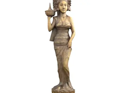 Oriental Woman Carving Low-poly 3D model