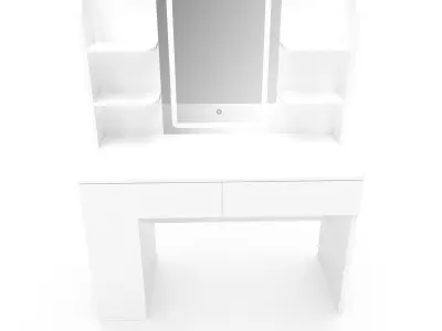 Dressing Table Set with LED High Gloss White Engineered Wood 1 3D model