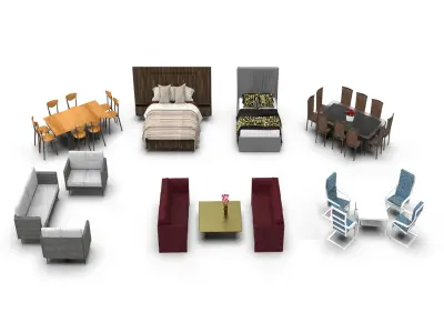 Furniture Collection sofa set with gold table 3D model