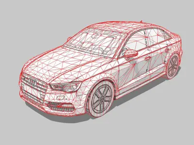 Audi A3 Limousine 3d blueprint Low-poly 3D model