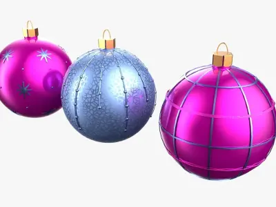 Christmas Tree Ornament Set4 - Pink LightBlue Low-poly 3D model