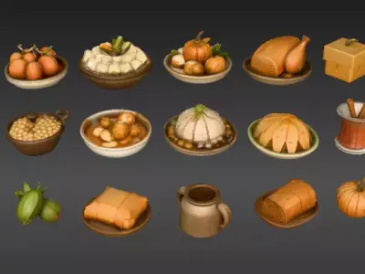 Stylized Thanksgiving Food Pack Low Poly Feast Props Low-poly 3D model
