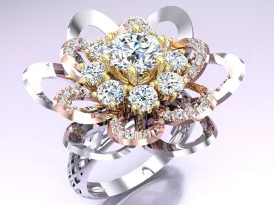  Mesh flower ring - Italian rings - Womens Rings - N6815 3D print model