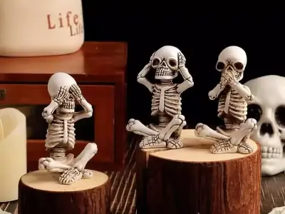 sculpture trio skeleton blind mute and deaf decoration 3D print model