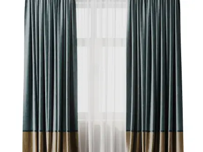 Rod Curtains with Blue Curtains 21 HBH Low-poly 3D model