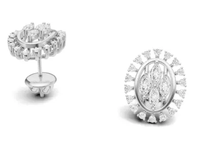 Marquise Diamond Cluster Studs For Women 3D print model