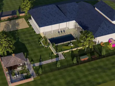 BACKYARD DESIGN OF MODERN HOUSE 3D model