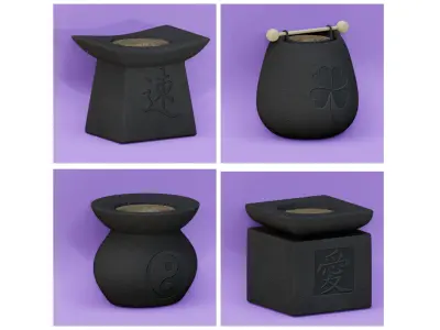 Pack of 4 aroma lamps with candles for aromatherapy 3D model