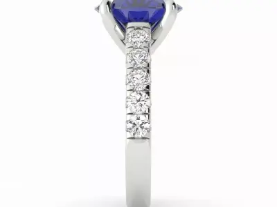 Blue Oval Solitaire with Large Pave Diamond Band 3DM 3D print model
