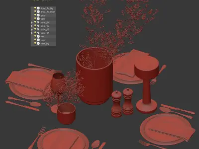 Serving set with dried flowers 3D model