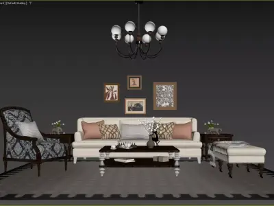 American Style Sofa Coffee Table Living Room Furniture Set 3D 3D model