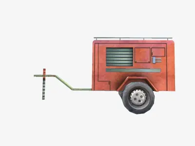 low poly fire truck trailer Low-poly 3D model