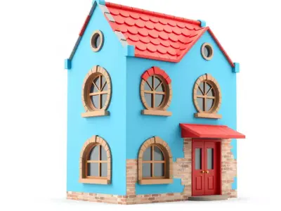 Charming Blue House model pack Low-poly 3D model