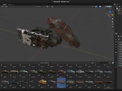 Realistic Destroyed Cars 3D Assets Pack For Blender Vol 1 Low-poly 3D model