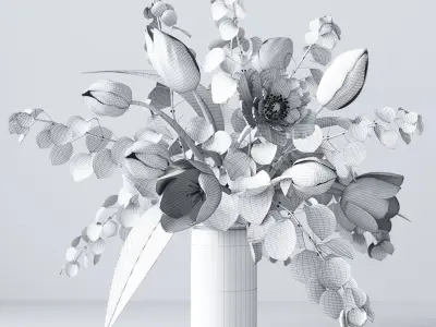 Eucalyptus bouquet with tulips 3D model