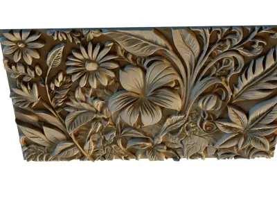 mural flowers decor set wall panel 05 3D model