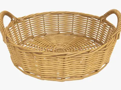 Wicker basket round with handle medium brown 3D model