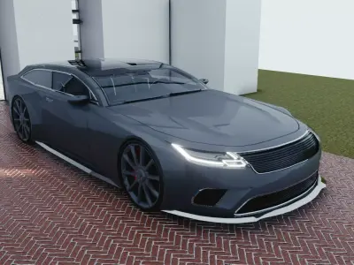 BLENDER EEVEE Brandless Sports GT shooting brake Low-poly 3D model