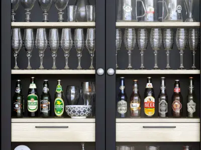 Set-167 bar cabinet with glasses and bottles 3D model