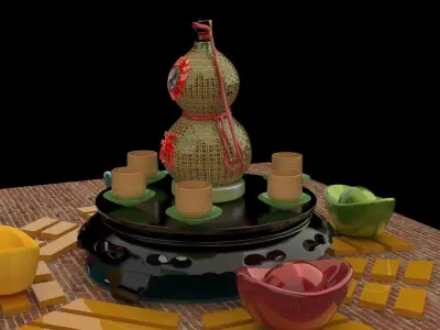 Chinese gourd wine bottle 3D model