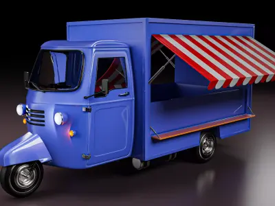 Food truck delivery tricycle Low-poly 3D model